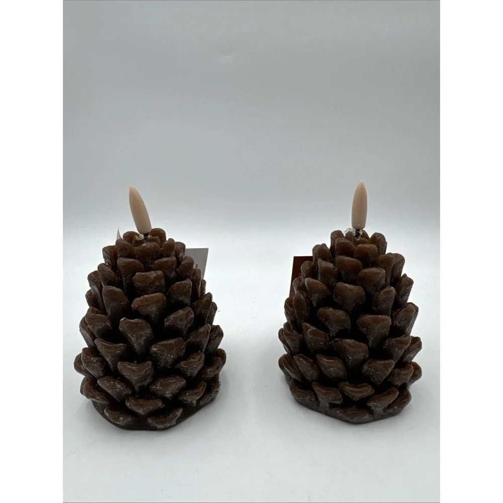 Hobby Lobby Pine Cone LED Candles Timer Flame Fall Set of 2 NEW